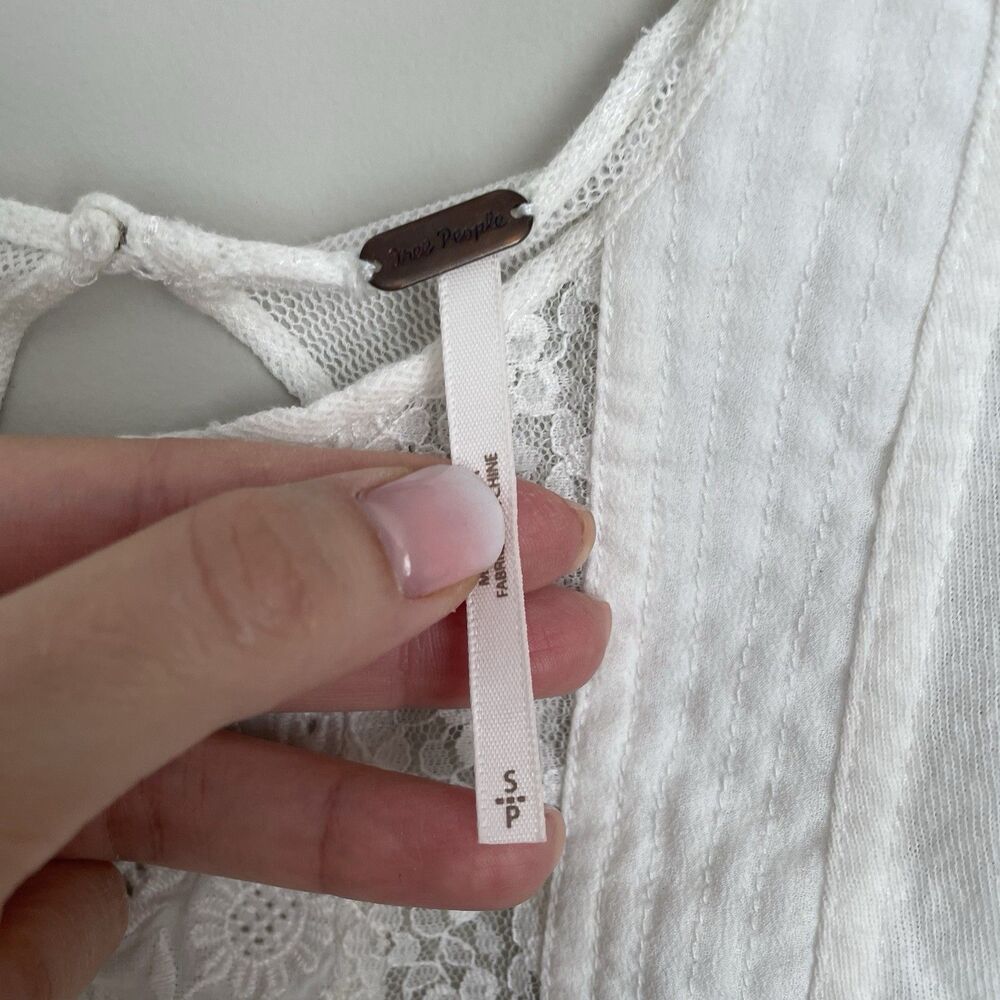 Free People Size S White Boho Cottagecore Lace Open Tie Back Crop Top Sheer - Picture 3 of 7